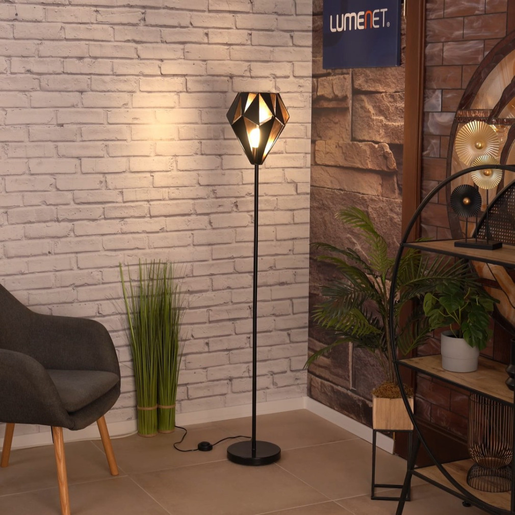Lampa de podea cu comutator, 153 cm, negru-cupru - Carlton Eglo 49994, 1xE27 cu soclu