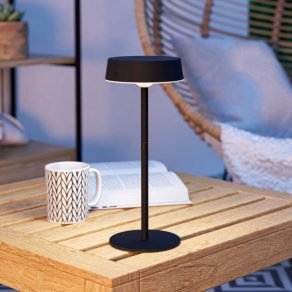   Lampă LED de masă pentru exterior, alimentată cu energie solară, reglabilă, neagră, 31 cm, comutator tactil, cu priză USB - Simeri Eglo 75876, 250 lm, 3000-6000 K, temperatură de culoare și luminozitate reglabile, 3 W, 5 V, IP44