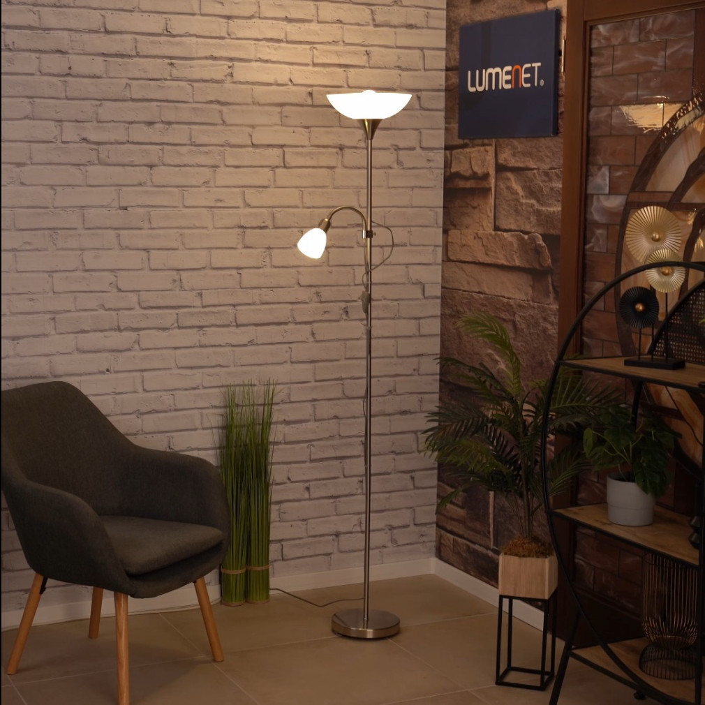 Lampa de tavan cu bec de 177 cm, culoare alb-nichel - Up Eglo 82842, întrerupător cu șnur, cu 1xE27+1xE14 soclu