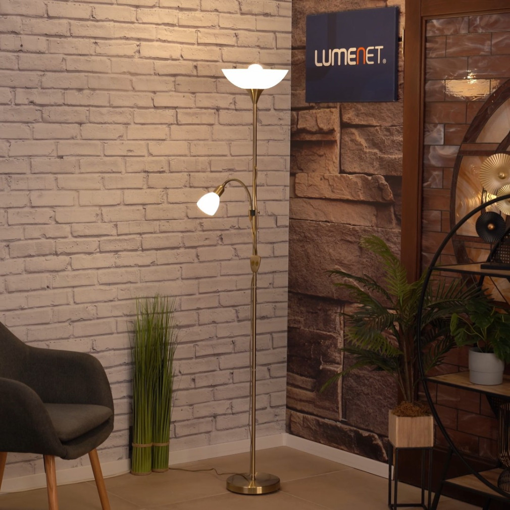Lampa de tavan cu bec de 177 cm, culoare alb-bronz - Up Eglo 82844, întrerupător cu cordon, 1xE27+1xE14 soclu