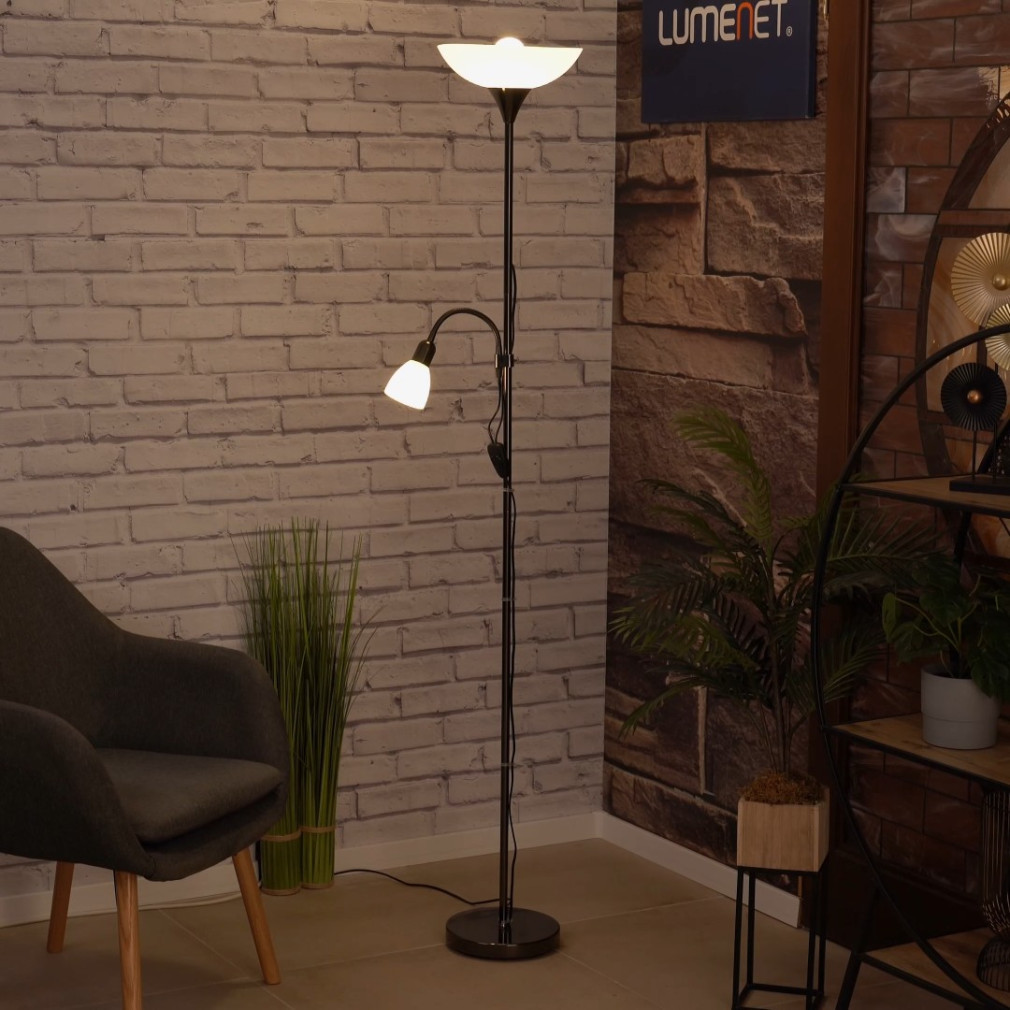 Lampa de tavan cu bec de 177 cm, culoare alb-negru-nichel - Up Eglo 93917, întrerupător cu cordon, cu 1xE27+1xE14 soclu