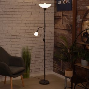   Lampă de tavan cu picior 177 cm, culoare alb-negru-nichel - Up Eglo 93917, întrerupător pe cablu, 1xE27+1xE14 soclu