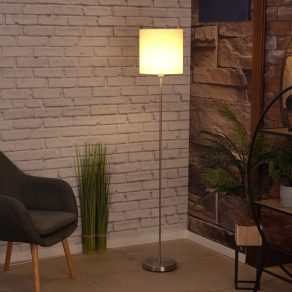   Lampă de podea cu comutator cu pedală, 158 cm, alb-argintiu - Pasteri Eglo 95164, textilă, soclu 1xE27