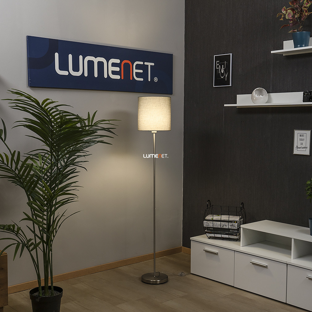 Lampa de podea gri cu abajur din material textil, 158 cm - Pasteri Eglo 95166, comutator pe bază, material textil, 1xE27 soclu