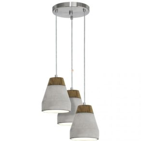   Lampă suspendată cu trei socluri, culoare gri-lemn - Tarega Eglo 95526