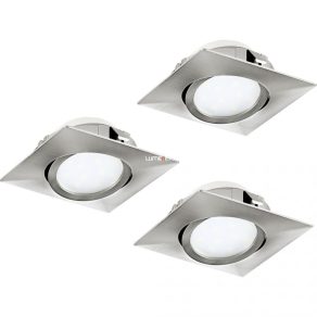   Spot LED încastrat, pătrat 18 W, alb cald, nichel, 3 bucăți - Pineda Eglo 95846