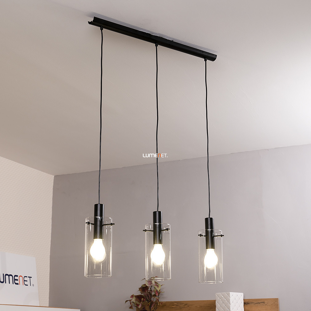 Lampa suspendată, negru-transparent, cu trei becuri - Montefino Eglo 97367