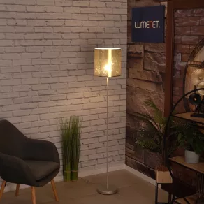   Lampă de podea cu comutator la picior, 159 cm, culoare auriu-bej - Viserbella Eglo 97647, textilă, cu soclu 1xE27