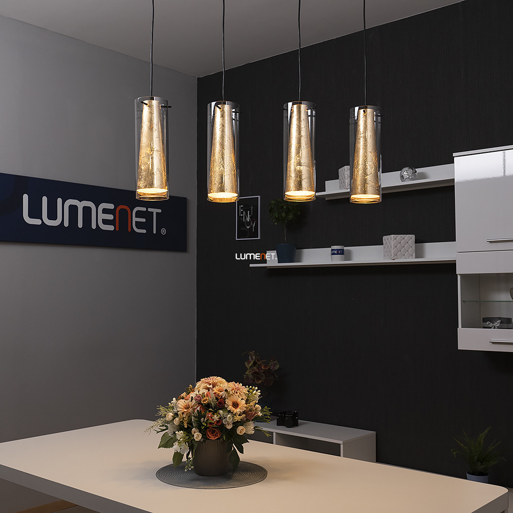 Lampa suspendată cu pereți dubli din sticlă și patru socluri aurii - Pinto Eglo 97653