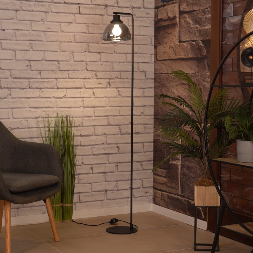 Lampa de podea cu comutator, 151 cm, negru-fum - Beleser Eglo 98387, sticlă, 1xE27 soclu