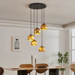   Lampă suspendată cu cinci socluri, efect auriu antic - Albaraccin Eglo 98526