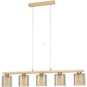   Lampă suspendată cu cinci socluri, culoare nichel-lemn-chihlimbar - Castralvo Eglo 98592