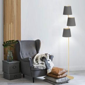   Lampă de podea cu comutator la picior, 167 cm, culoare alamă-cafea - Almeida Eglo 99612, textilă, cu soclu 3xE27