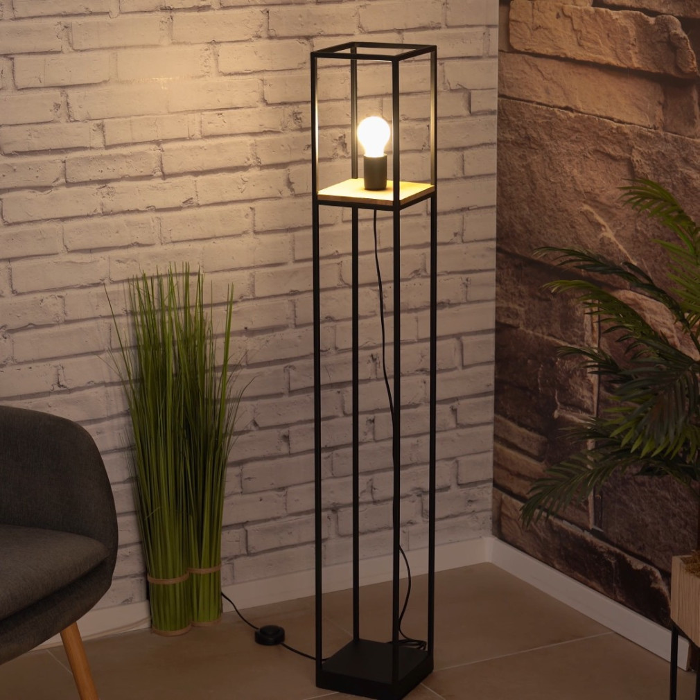 Lampa de podea cu comutator, 129 cm, negru-lemn - Libertad Eglo 99798, cu 1xE27 soclu