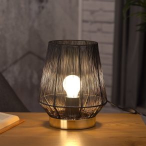   Lampă decorativă cu cablu din oțel, negru, 26 cm, bază aurie - Escandidos Eglo 99808, cu soclu 1xE27