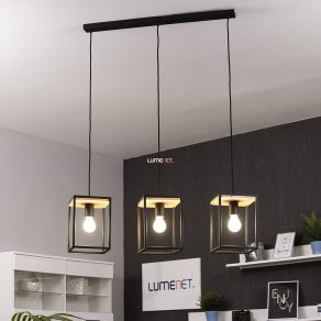   Lampă suspendată cu cadru cub negru, trei socluri - Libertad Eglo 99855