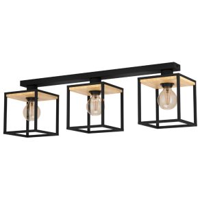   Lampă de tavan cu trei socluri, negru și culoarea lemnului - Libertad Eglo 99856