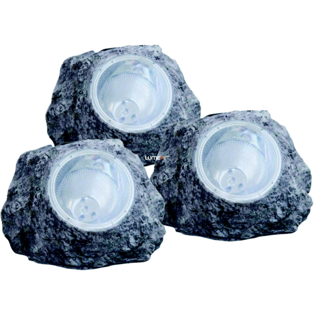 Lampa decorativă LED cu panouri solare pentru exterior, stâncă gri, 3 buc./pachet - Solar Globo 3302-3
