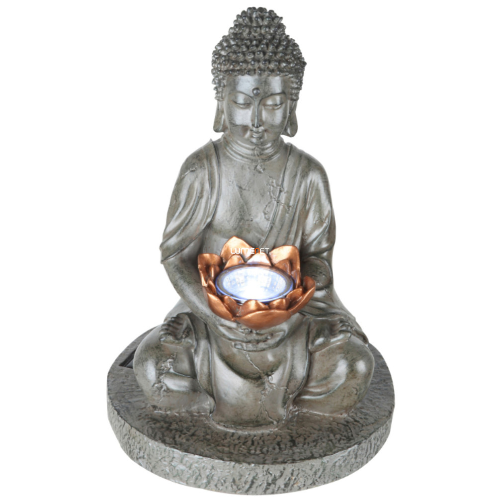 Decorațiune solară LED în aer liber, Statuie Buddha cu floare de lotus (solară)