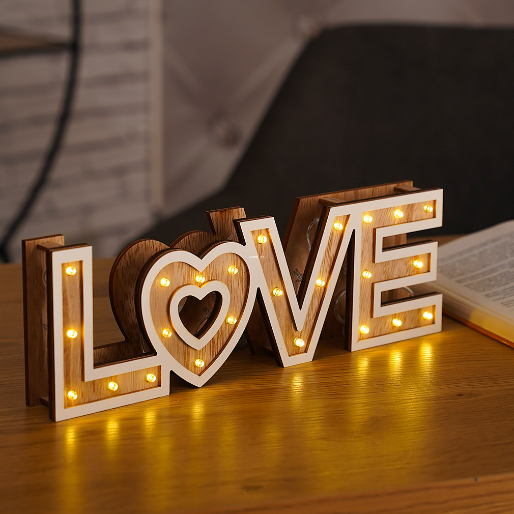 Ornament decorativ de masă LED, lemn (Love)