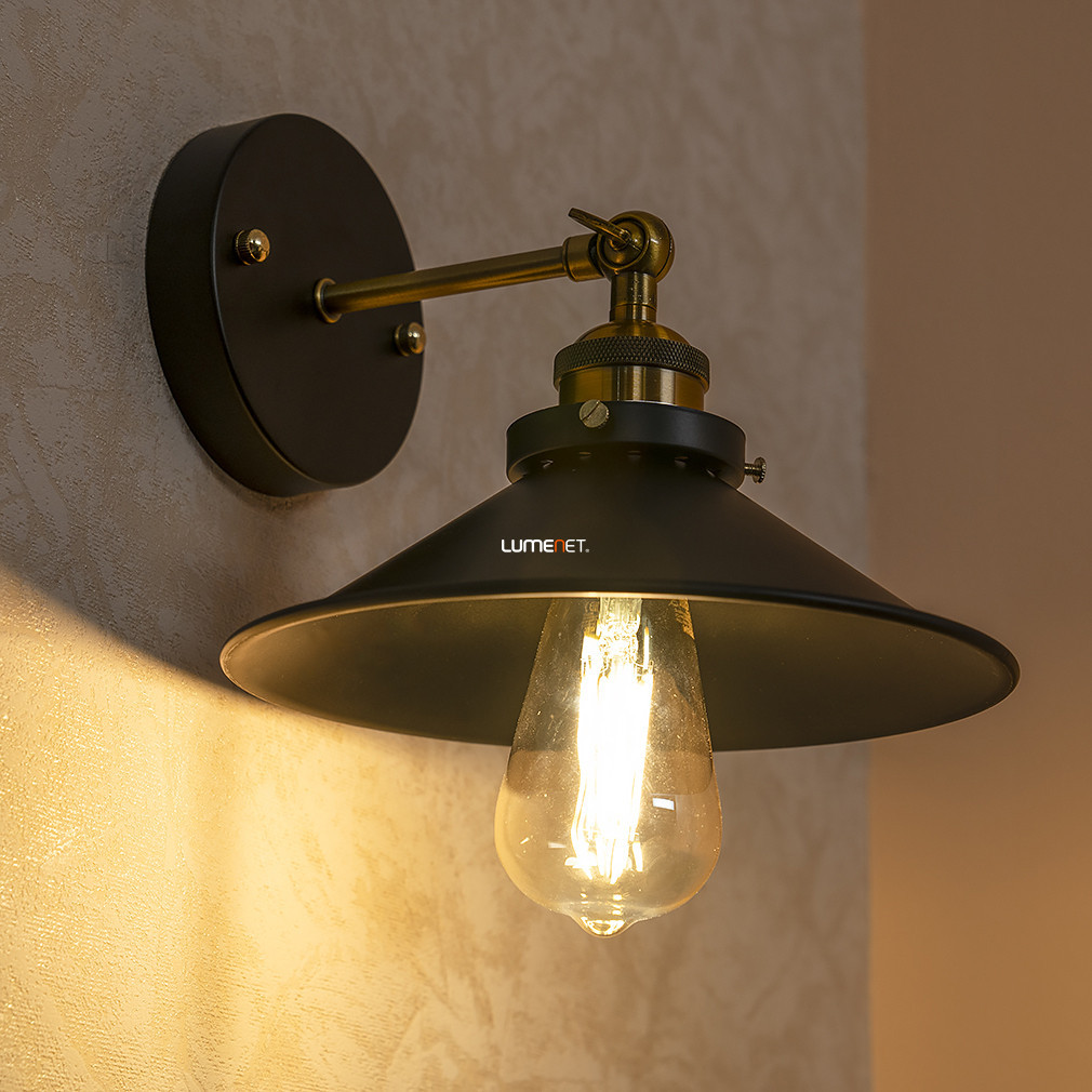 Lampa de perete rustică, negru-alamă - Lenius Globo 15053W