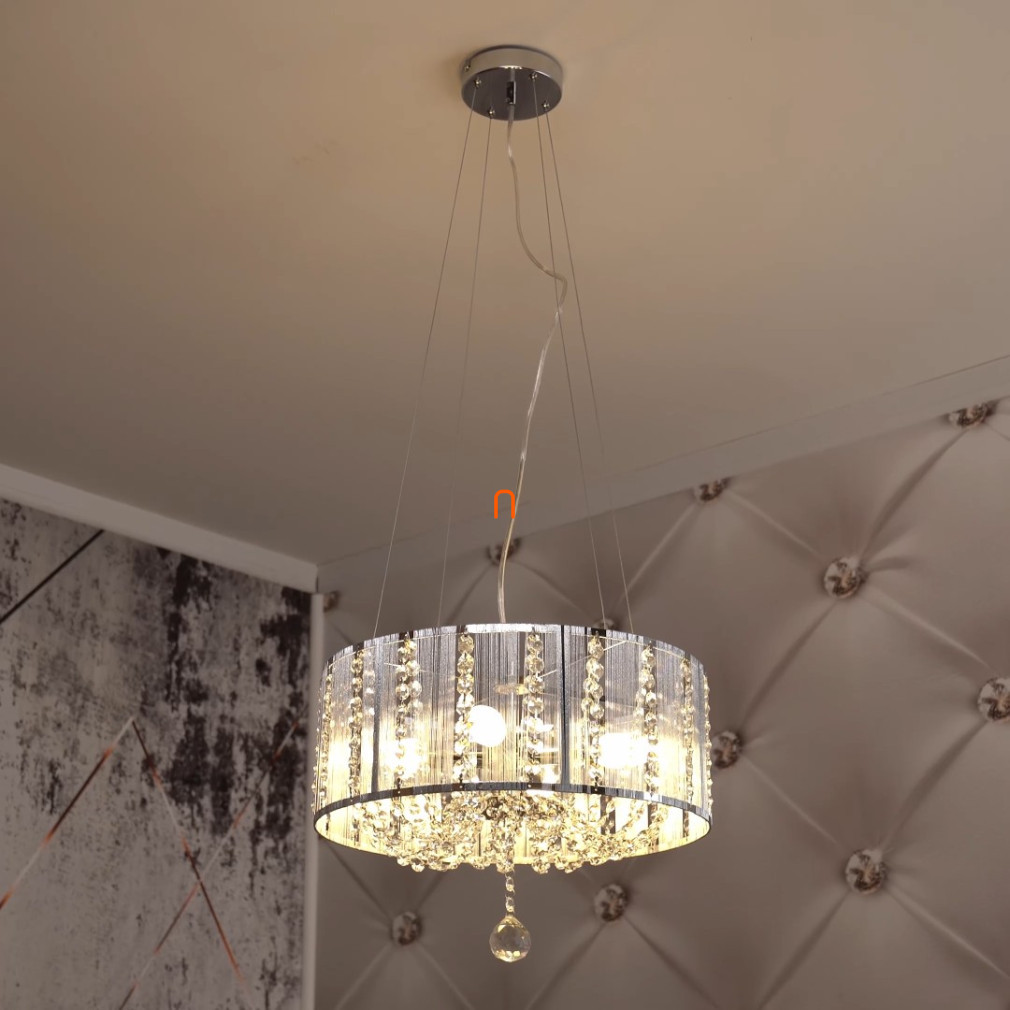 Candelabru de cristal cu abajur din material textil, 40 cm - Walla Globo 15091H
