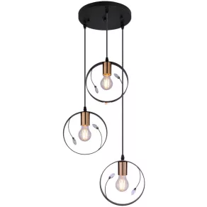   Lampă suspendată, negru și auriu, cu trei socluri - Vigo Globo 15346-3