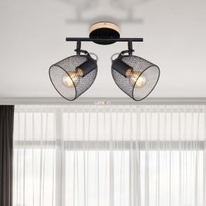   Spot de tavan, lemn-negru, cu două socluri - Josina Globo 54034-2