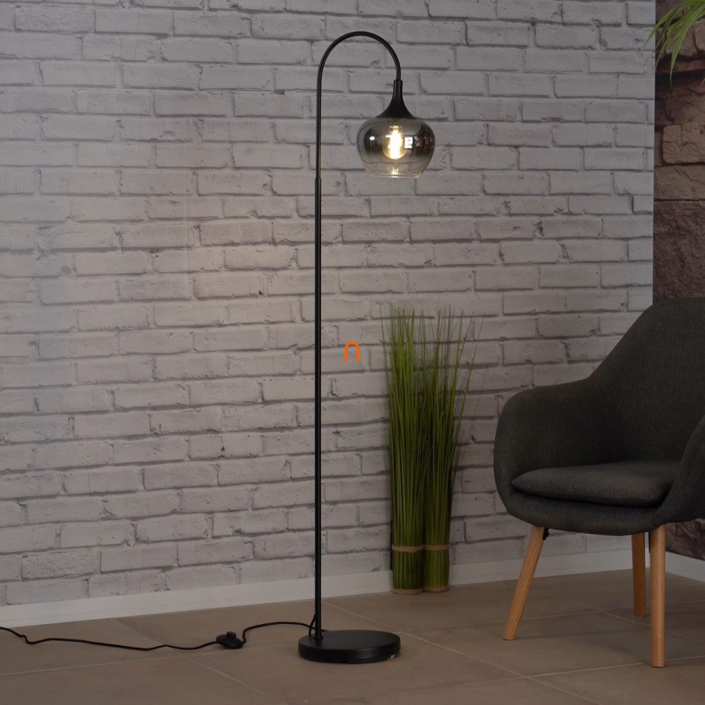 Lampa de podea cu abajur din sticlă fumurie, 150 cm - Maxy Globo 15548S, cu soclu 1xE27