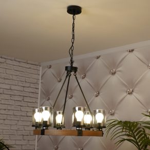   Candelabru din lemn cu abajururi din sticlă, 6 socluri - Lila Globo 15555-6H