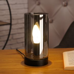   Lampă de masă din sticlă, 22 cm, culoare fumurie - Olly Globo 21002T, cu soclu 1xE14