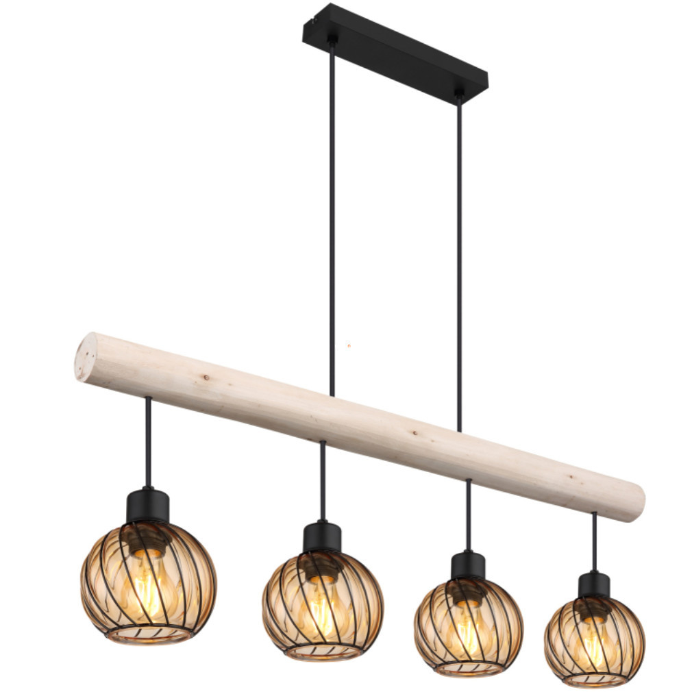 Lampa suspendată din lemn cu 4 becuri, culoare chihlimbar - Paulo Globo 15534-4H