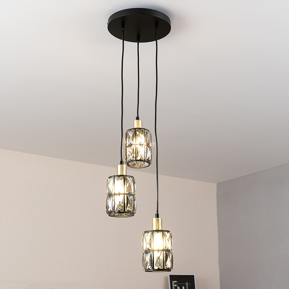 Lampa suspendată cu incrustat de cristal, negru-auriu - Wolli Globo 15761-3B