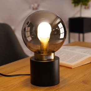   Lampă de masă în negru și auriu, 24 cm, sticlă fumurie - Marka Globo 21003BB, cu soclu 1xE14