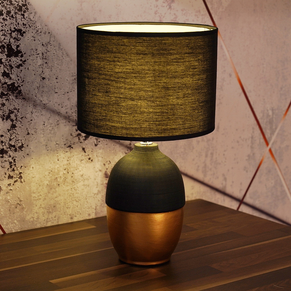 Lampa de masă din ceramică în culori negru-auriu, 43 cm - Valentino Globo 21627B, cu soclu 1xE14, 230 V