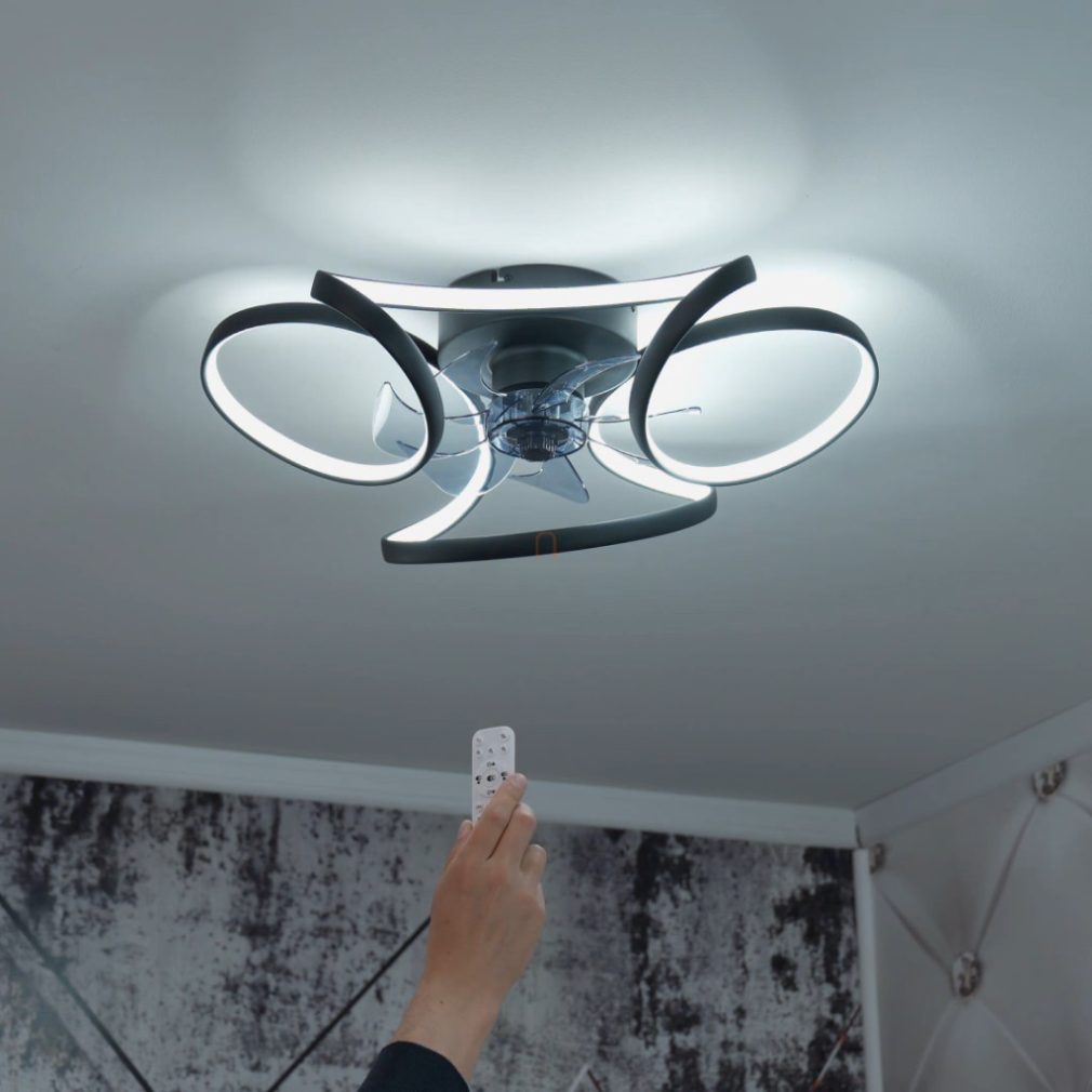 Lampa LED de tavan cu ventilator reglabil și telecomandă, efect de bandă - Loris Globo 03638