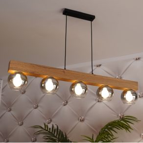   Lampă suspendată, lemn-negru, cu cinci socluri - Moitas Globo 15656-5H