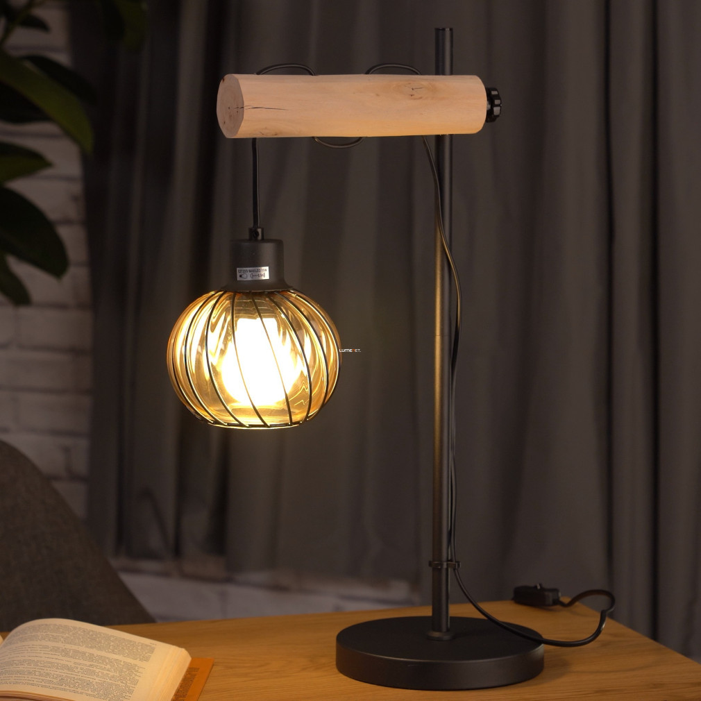 Lampa de masă suspendată pe tijă de lemn, 55 cm - Paulo Globo 15534T, cu soclu 1xE27
