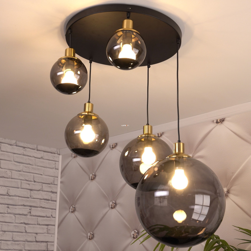 Lampa suspendată în spirală cu 5 becuri, globuri din sticlă fumurie - Potter Globo 15860-5H