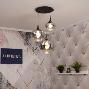   Lampă suspendată cu 3 socluri, sticlă fumurie - Maxy Globo 15548-3H