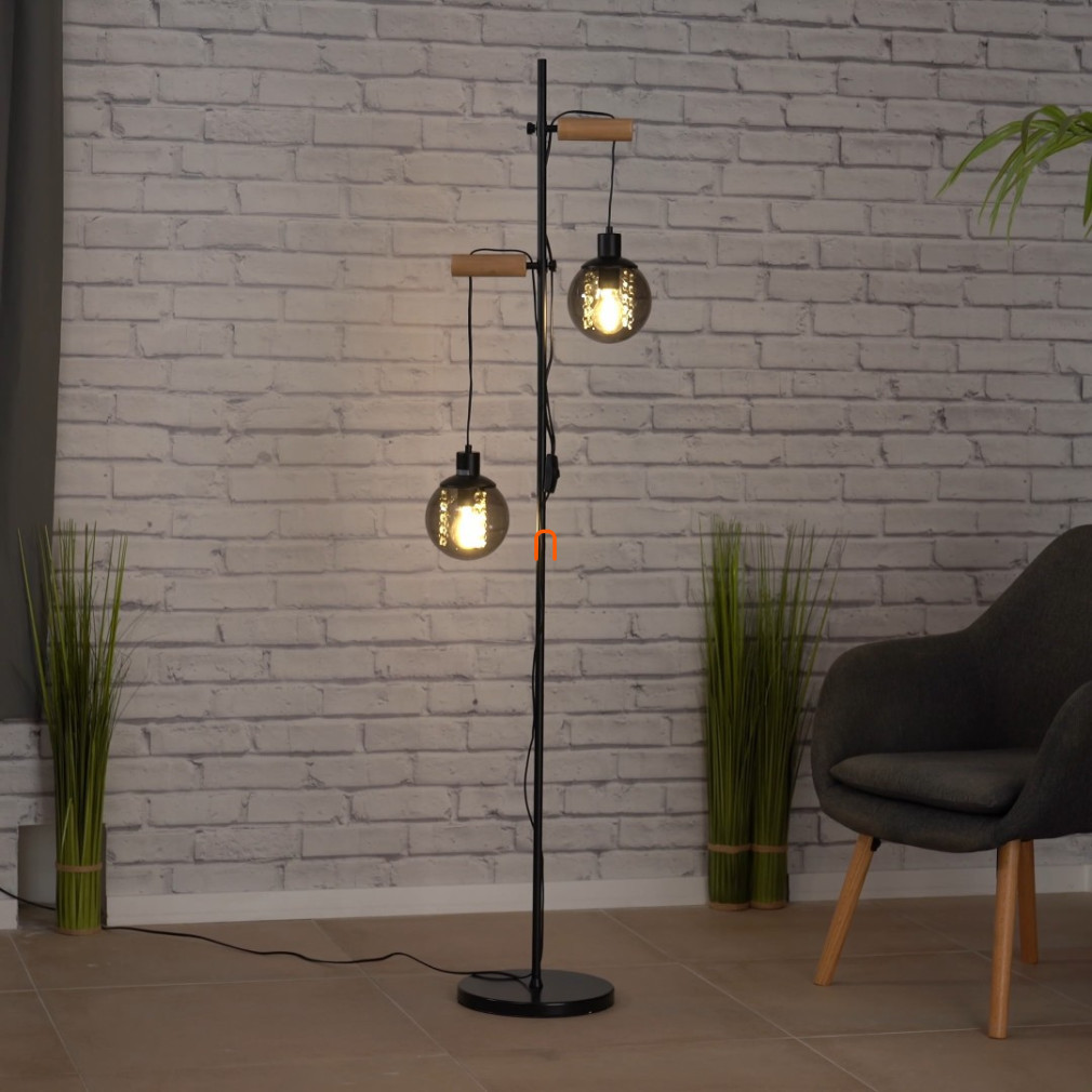 Lampa de podea cu ornamente din cristal, 166 cm - Richard Globo 15657S, sticlă, 2xE27 soclu