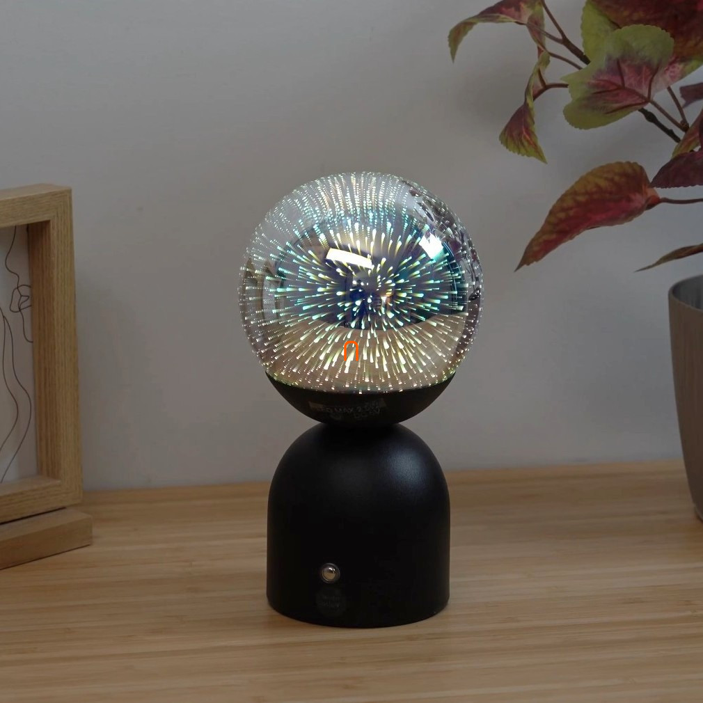 Lampa LED de masă reglabilă cu efect 3D 21 cm - Julsy Globo 21006SS, cu baterie, reîncărcabilă, portabilă, cu intensitate reglabilă, cablu de 0,5 m, 2700-6500-4000 K, 22 lm, 2,5 W, 5 V