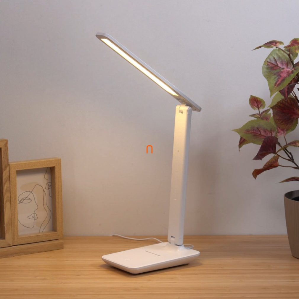 Lampa de masă cu LED reglabilă - aspect piele, albă, 50 cm - Brighton Globo 58439W, cu intensitate reglabilă, cablu USB, cablu de 1,2 m, 2700-6500-4000 K, 570 lm, 7,5 W, 230 V