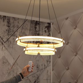   Lampă LED suspendată cu incrustare din cristal, inel dublu - Blondie Globo 67196-78H