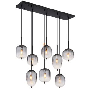   Lampă suspendată cu abajururi din sticlă de culoare fumurie, 8 socluri - Attila Globo 15215-8