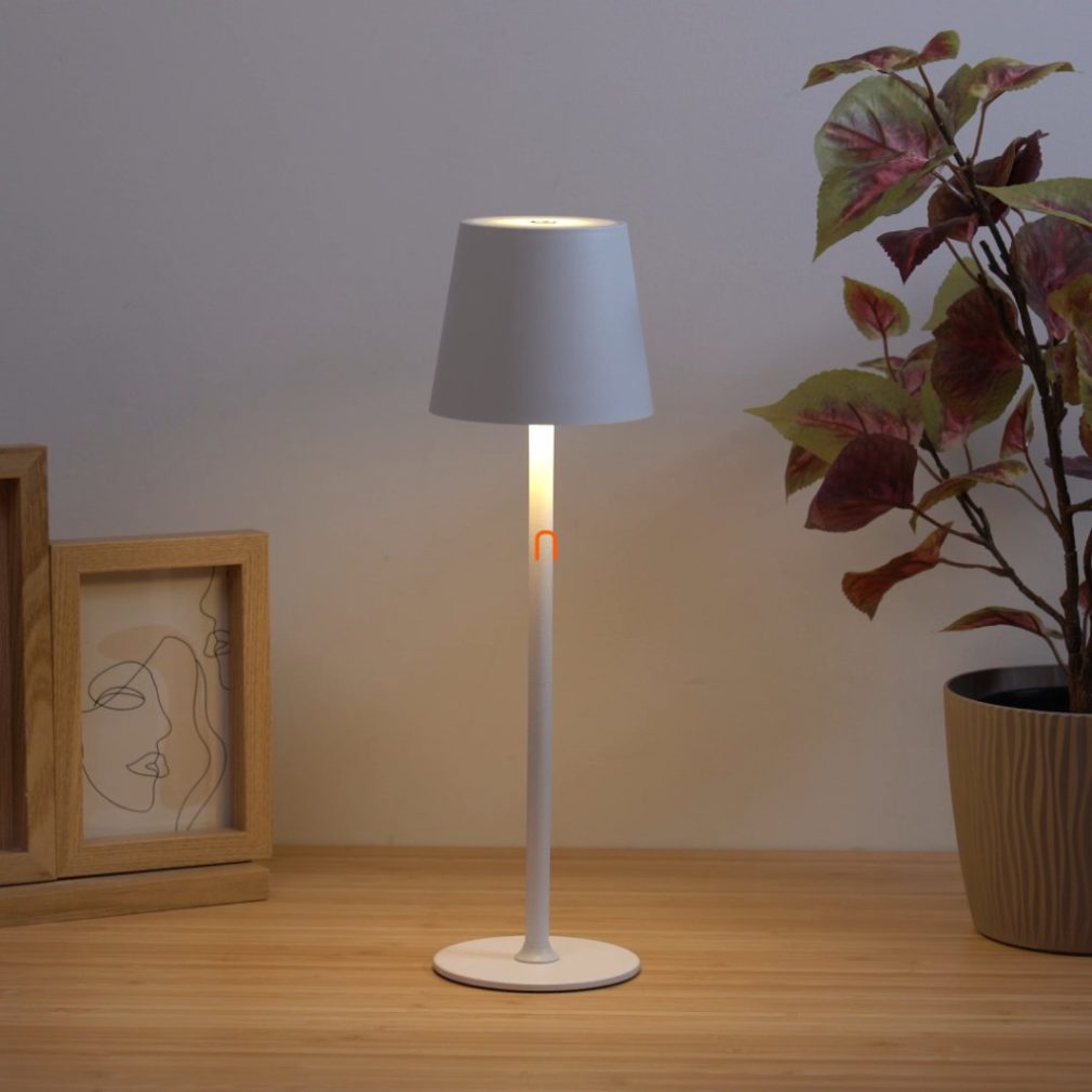 Lampa LED de masă reglabilă, culoare albă, 36 cm - Vannie Globo 58438W, memorie, baterie, intensitate luminoasă reglabilă, dimabilă, reîncărcabilă, portabilă, rezistentă la stropire, cablu de 1,5 m, 3000 K, 130 lm, 5 W, 230 V