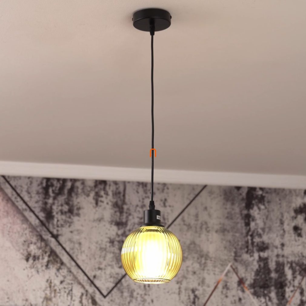Lampa suspendată în culoarea petrol, sticlă striată - Zumba Globo 15638P