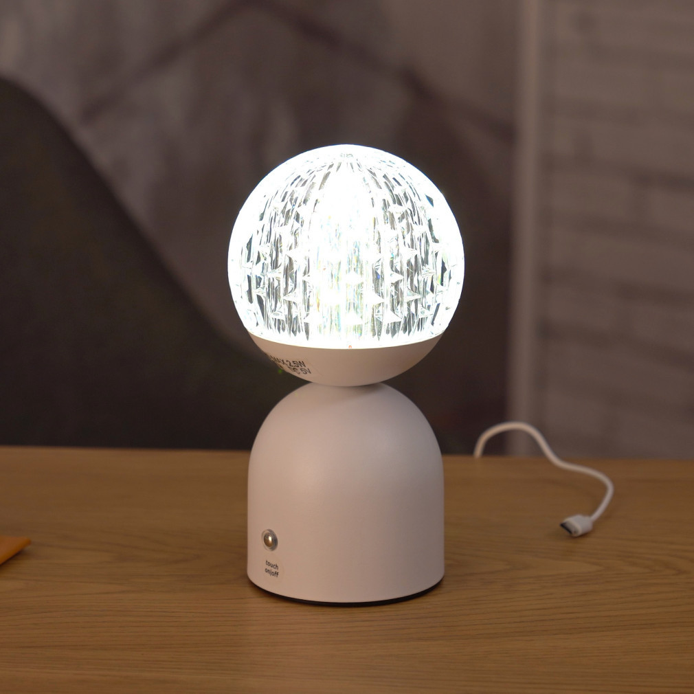 LED glob cu cristal reglabil, cu soclu alb, 20 cm - Julsy Globo 21007W, memorie, USB, acumulator, reîncărcabil, portabil, 2700-6500 K, 173 lm, 2,5 W