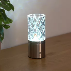   Lampă LED de masă reglabilă, culoare nichel, reîncărcabilă, 19 cm - Lunki Globo 21010N, alimentată cu baterii, portabilă, cu intensitate reglabilă, cu cablu de 0,5 m, 2700-6500-4000 K, 185 lm, 2,5 W, 5 V