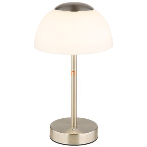   Lampă LED de masă reglabilă, argintie, reîncărcabilă, 31 cm - Sarima Globo 21014N, reglare continuă a intensității luminoase, alimentată cu baterii, cu cablu de 0,5 m, 2700-6500-4000 K, 150 lm, 2,5 W, 3,7 V